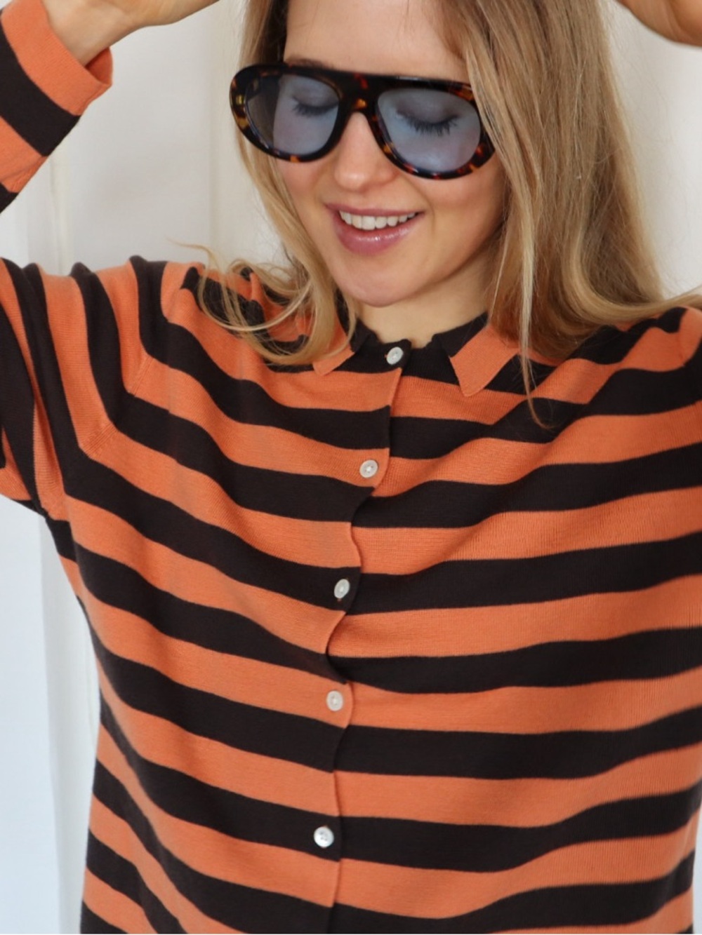 Vintage Striped Button-Up Sweater in Orange and Black